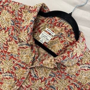 J.CREW Mens Large Button Down Shirt Short Sleeve Hemp-Cotton With Pattern